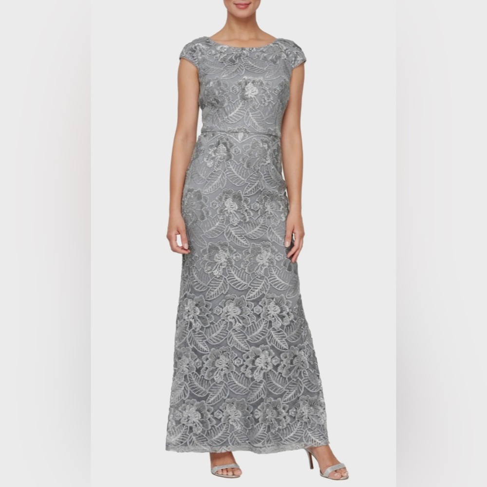 Alex Evenings Gray Sleeveless Sheath Maxi Dress